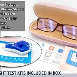 Women Anti Blue Light Glasses Block Eye Strain Glare with Case Tester, Gaming Computer Glasses Blue Light Block Glasses Filter UV Blocker Clear Lens Small Face Narrow Rectangle Nerd Frame Pink Black