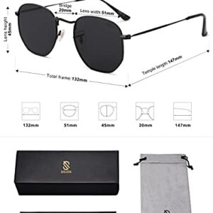 SOJOS Small Square Polarized Sunglasses for Men and Women Polygon Mirrored Lens SJ1072 with Black Frame/Grey Lens
