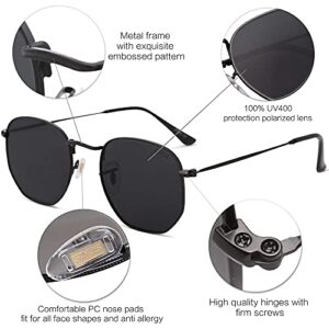 SOJOS Small Square Polarized Sunglasses for Men and Women Polygon Mirrored Lens SJ1072 with Black Frame/Grey Lens