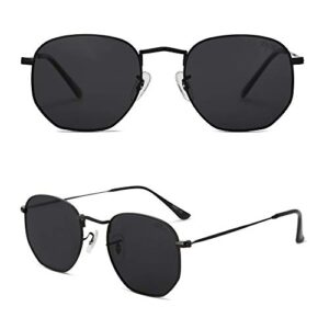 SOJOS Small Square Polarized Sunglasses for Men and Women Polygon Mirrored Lens SJ1072 with Black Frame/Grey Lens