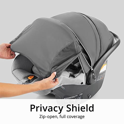 Chicco KeyFit® 35 Zip ClearTex® Infant Car Seat and Base, Rear-Facing Seat for Infants 4-35 lbs, Infant Head and Body Support, Zip-Open Privacy Shield, Compatible with Chicco Strollers | Ash/Grey