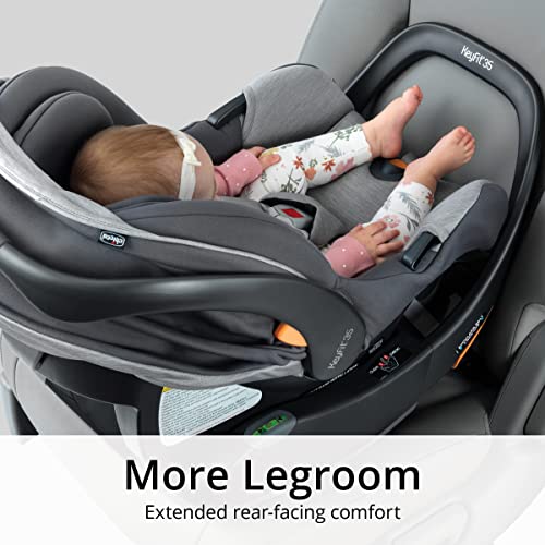 Chicco KeyFit® 35 Zip ClearTex® Infant Car Seat and Base, Rear-Facing Seat for Infants 4-35 lbs, Infant Head and Body Support, Zip-Open Privacy Shield, Compatible with Chicco Strollers | Ash/Grey