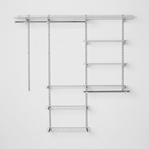 Rubbermaid Configurations Deluxe Closet Kit, White, 3-6 Ft., Wire Shelving Kit with Expandable Shelving and Telescoping Rods, Custom Closet Organization System, Easy Installation