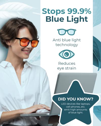 99.9% Blue Light Glasses - Computer Glasses - eSports Gaming Glasses Special Anti-Glare & Anti-Fatigue Filters Help You Sleep Better, Stop Eye Strain, Headaches & Migraines to Look, Feel & Live Better