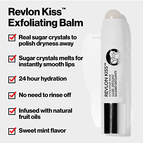 Lip Scrub Balm by Revlon, Kiss Sugar Scrub Exfoliator, Face Makeup with 24 Hour Long Lasting Hydration, Sugar Mint, 0.09 Oz