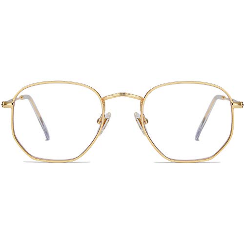 SOJOS Small Blue Light Blocking Glasses Hexagonal Eyeglasses Frame Anti Blue Ray Glasses One and Only SJ5036 with Gold Frame/Anti-Blue Light Lens