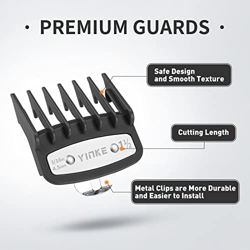 Yinke Clipper Guards Premium Kit for Wahl Clippers Trimmers with Metal Clip - 10 Cutting Lengths from 1/16” to 1” (1.5-25mm) Fits Most Size Wahl Clippers with Include Holder Organization (Black 10)