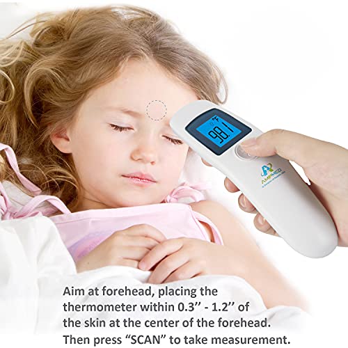 Amplim No Touch Forehead Thermometer - Non-Contact Digital Infrared Thermometer - Medical Grade, Hygienic, Accurate, Instant Read, Touchless Thermometer for Adults, Kids, and Baby - FSA HSA Eligible