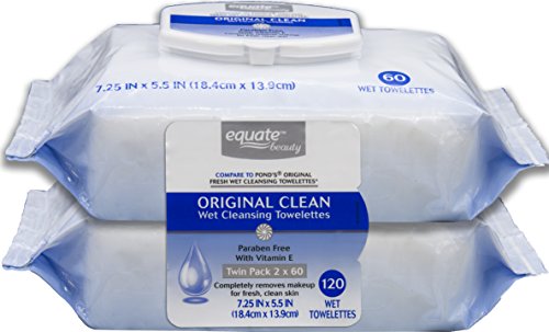 Equate Original Clean Facial Cleansing Towelettes 120 Total (compare to Pond's Original Fresh) 60 Ct Twin Pack packaging may vary