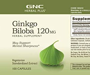 GNC Herbal Plus Ginkgo Biloba 120mg | Supports Mental Sharpness, Vegetarian | 100 Capsules