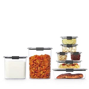 rubbermaid 16-piece brilliance food storage containers with lids for pantry, lunch, meal prep, and leftovers, dishwasher safe, clear/grey