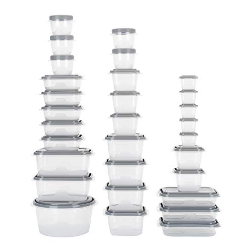 GoodCook EveryWare Set of 30 BPA-Free Plastic Food Storage Containers with Lids (60 Pieces Total), Clear/Grey