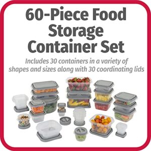 GoodCook EveryWare Set of 30 BPA-Free Plastic Food Storage Containers with Lids (60 Pieces Total), Clear/Grey