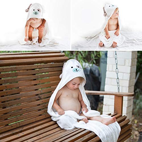 FOREVERPURE Baby Gift Hooded Towel 100% Organic Bamboo Cotton, Super Absorbent, for Boys and Girls. Ultra Soft, X-Large, 35 x 35 inches. Perfect with Washcloth and Greeting Card (White)