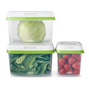 rubbermaid 6-piece produce saver containers for refrigerator with lids for food storage, dishwasher safe, clear/green