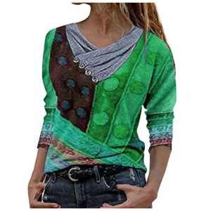 women’s drop long sleeve sweatshirt tops casual crewneck tunic sweartshirts with side slits womens tops for over 60 green