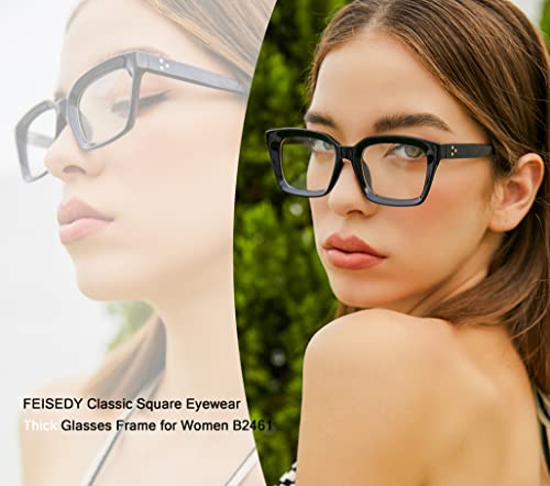 FEISEDY Classic Square Eyewear Non-prescription Thick Glasses Frame for Women B2461