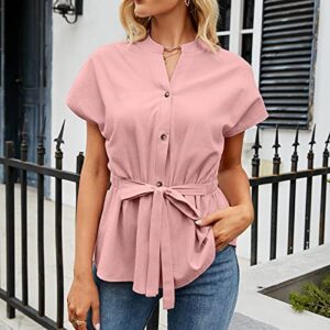 Blouses for Women Dressy Casual Summer,Women Summer Fashion Casual Striped Printed T-Shirt Button Down Short Sleeve Tunic Top,T Shirts for Women Cotton Graphic
