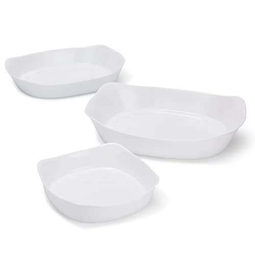 Rubbermaid Glass Baking Dishes for Oven, Casserole Dish Bakeware, DuraLite 3-Piece Set, White (No Lids)