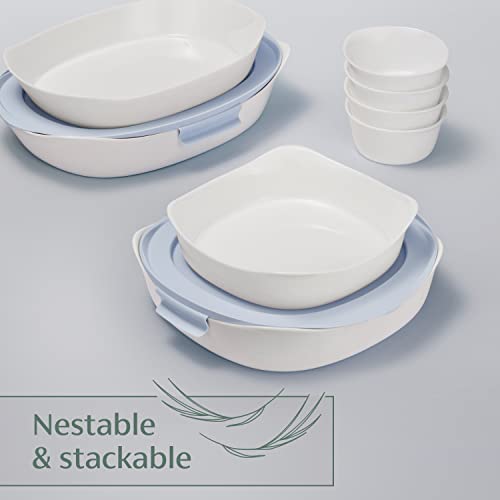 Rubbermaid Glass Baking Dishes for Oven, Casserole Dish Bakeware, DuraLite 3-Piece Set, White (No Lids)