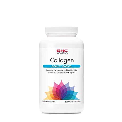 GNC Women's Collagen Supplement |Supports Healthy Skin and Improves Elasticity | Targeted Cell Growth and Repair Formula with Hyaluronic Acid | Natural Collagen Source | 180 Caplets