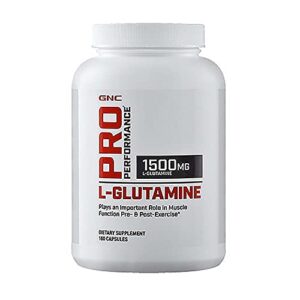gnc pro performance l-glutamine, 180 capsules, supports muscle recovery