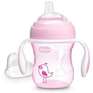 chicco soft silicone spout spill free transition baby sippy cup 7oz pink 4m+