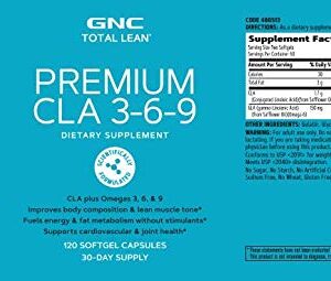 GNC Total Lean Premium CLA 3-6-9 | Improves Body Composition & Muscle Tone, Fuels Energy Without Stimulants, Supports Cardiovascular & Joint Health | 120 Softgel Capsules