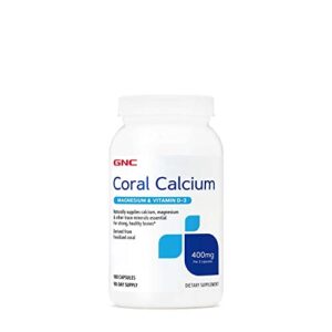 gnc coral calcium 400mg with magnesium and vitamin d3, 180 capsules, supplies calcium and magnesium for healthy bones and teeth