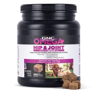 gnc pets omega hip & joint dog supplements for senior dogs with omega fatty acids & flaxseed, 240 ct | chicken flavor soft chews with glucosamine, chondroitin sulfate, hip & joint – senior