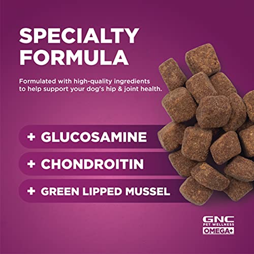 GNC Pets Omega Hip & Joint Dog Supplements for Senior Dogs with Omega Fatty Acids & Flaxseed, 240 ct | Chicken Flavor Soft Chews with Glucosamine, Chondroitin Sulfate, Hip & Joint - Senior