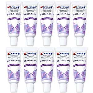 crest 3d white brilliance toothpaste, vibrant peppermint, travel size 0.85 oz (24g) – pack of 10
