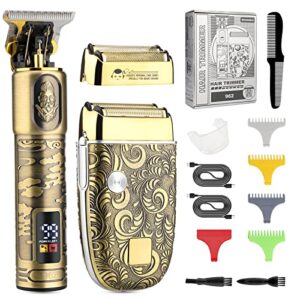 soonsell t blade hair trimmers for family+foil shaver trimmer set,man professional cordless barbers clippers set blade close cutting beard trimmer trimmer， 4 guards & 2 foil head
