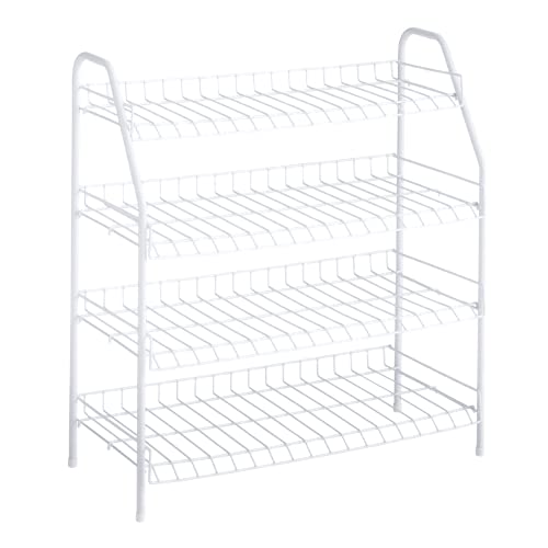 Rubbermaid 4-Tier Wire Shoe Rack, White, Simple Assemble, Storage Shelf for Organization in Bedroom/Closet