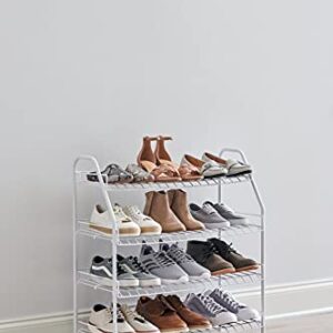 Rubbermaid 4-Tier Wire Shoe Rack, White, Simple Assemble, Storage Shelf for Organization in Bedroom/Closet