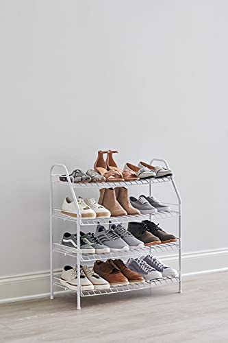 Rubbermaid 4-Tier Wire Shoe Rack, White, Simple Assemble, Storage Shelf for Organization in Bedroom/Closet