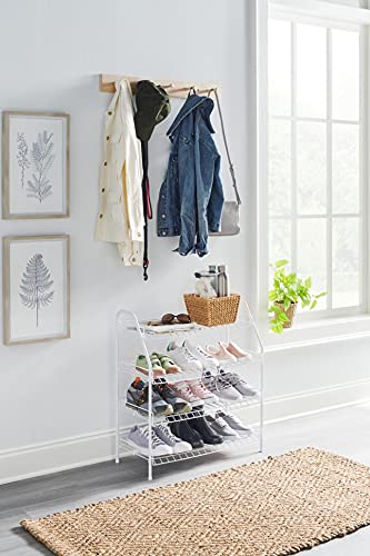 Rubbermaid 4-Tier Wire Shoe Rack, White, Simple Assemble, Storage Shelf for Organization in Bedroom/Closet