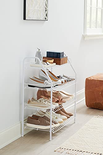 Rubbermaid 4-Tier Wire Shoe Rack, White, Simple Assemble, Storage Shelf for Organization in Bedroom/Closet