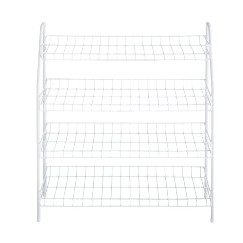 Rubbermaid 4-Tier Wire Shoe Rack, White, Simple Assemble, Storage Shelf for Organization in Bedroom/Closet