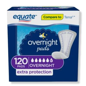 equate women’s overnight ultimate-extra coverage incontinence pads – bladder control & postpartum pads for women – maximum absorbency – long length pads – 120 count