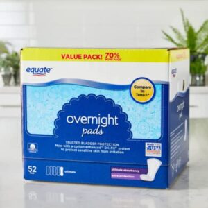 Equate Women's Overnight Ultimate-Extra Coverage Incontinence Pads - Bladder Control & Postpartum Pads for Women - Maximum Absorbency - Long Length Pads - 120 Count