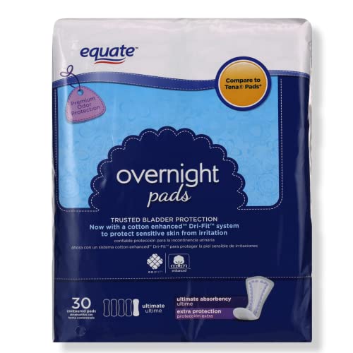 Equate Women's Overnight Ultimate-Extra Coverage Incontinence Pads - Bladder Control & Postpartum Pads for Women - Maximum Absorbency - Long Length Pads - 120 Count
