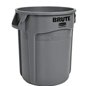 Rubbermaid Commercial Products FG261000GRAY Brute Heavy-Duty Round Trash/Garbage Can, 10-Gallon, Gray