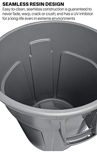 Rubbermaid Commercial Products FG261000GRAY Brute Heavy-Duty Round Trash/Garbage Can, 10-Gallon, Gray