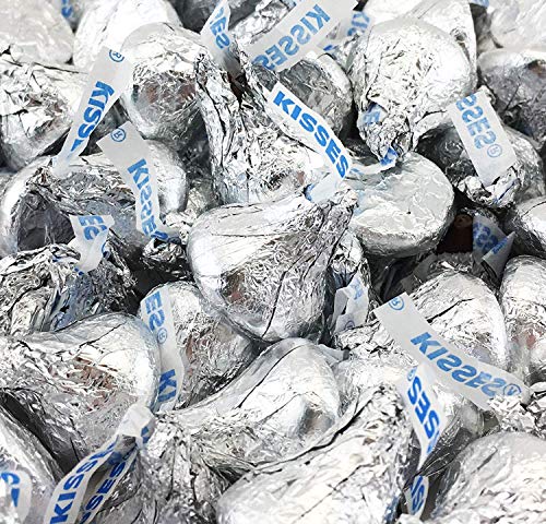 Hershey Kisses Milk Chocolate Silver Foil Wrap Candy, Approx. 98+ Pieces (in Tundras Sealed Bag)