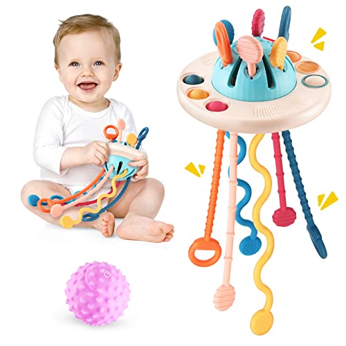 FICUS Baby Montessori Toys 18 Months and up,UFO Food Grade Silicone Pull String Activity Toy,Baby Sensory Toys Early Development Toys, Fine Motor Skills Toys for 2 3 Year Old Boys Girls