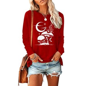 Womens Tops Plus Size Long Sleeve Thin T Shirt Women Women Fashion Casual V Neck Button Stitching Color Tunic Tops to Wear with Leggings Plus Sized Red