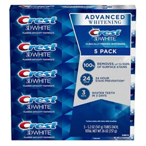 crest 3d white advanced whitening toothpaste, 5.2 oz (pack of 5)