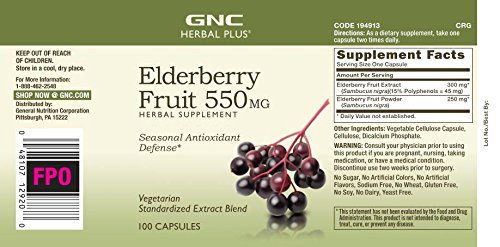 GNC Herbal Plus Elderberry Fruit 550mg, Capsules, 100 ea