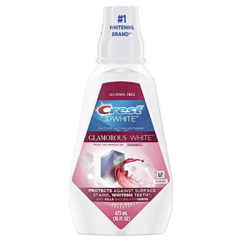 Crest 3D White Glamorous White Mouthwash, Alcohol Free Multi-Care Whitening Mouthwash, Arctic Mint, 16 fl oz (473 mL) - Pack of 4